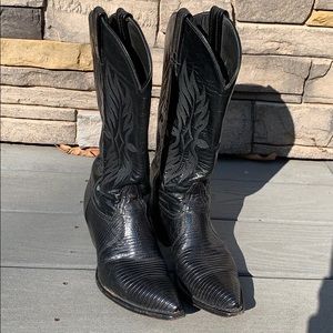Tony Lama black lizard boots, size 61/2